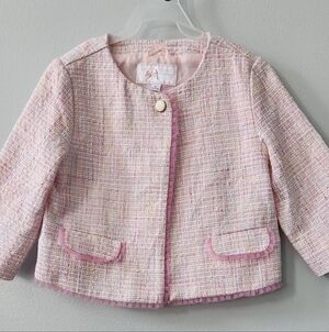 Janie & Jack Pink Tweed Easter Church Kids Boucle Jacket Size 6 Pink Tulle Trim
